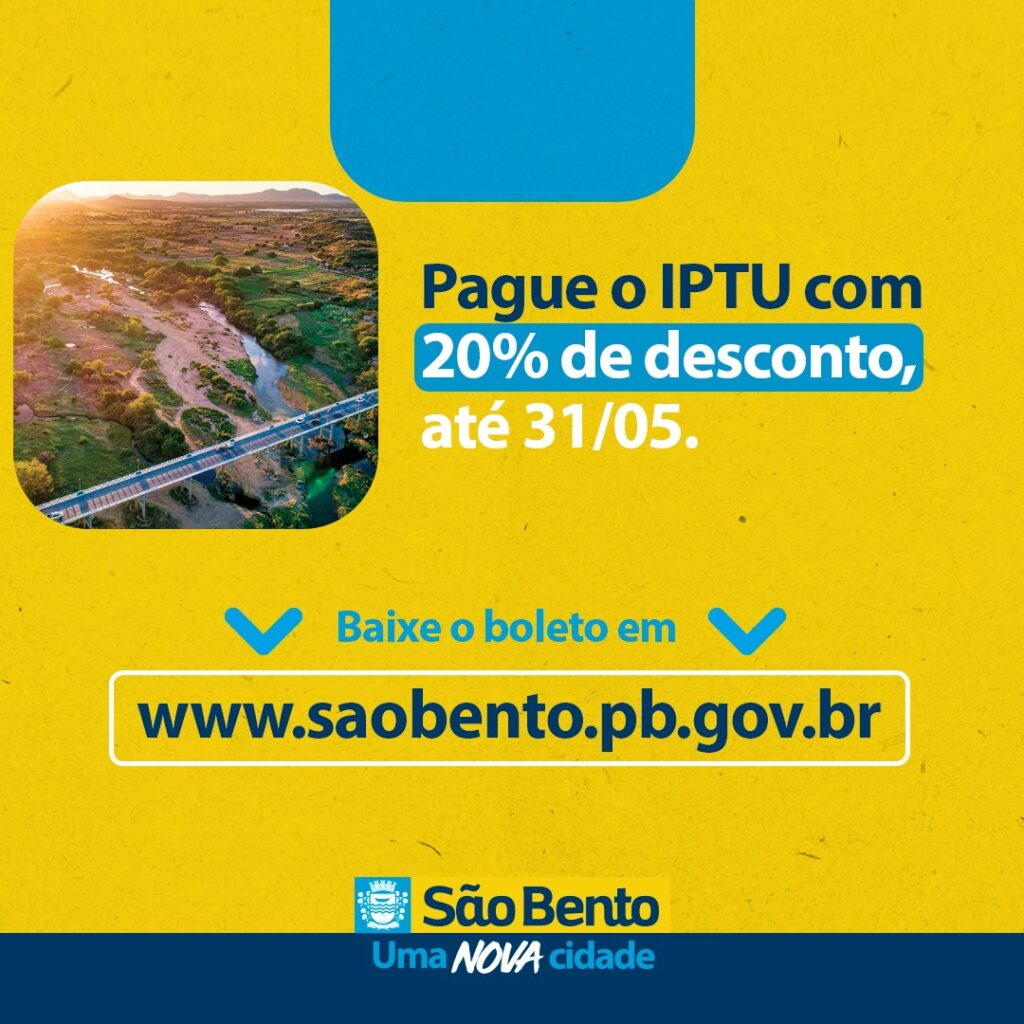 Prefeitura de São Bento lança Campanha para pagamento do IPTU 2021 por meio do site oficial do município