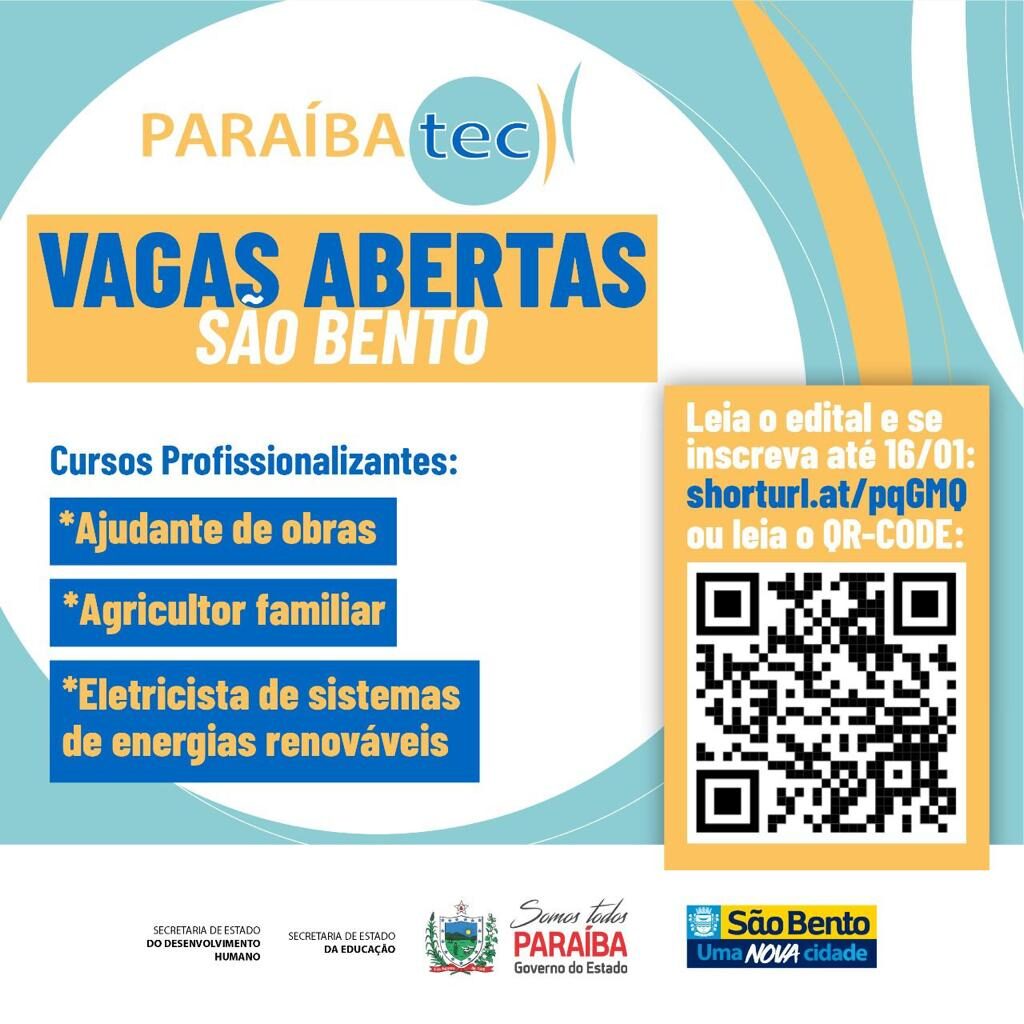 Parceria entre Governo do Estado e Prefeitura de São Bento vai oferecer Cursos Profissionalizantes pra estudantes da Rede Pública Municipal