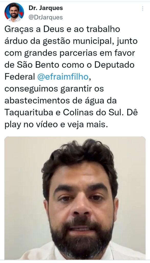 Prefeito de São Bento anuncia obra de abastecimento d’água na comunidade Taquarituba