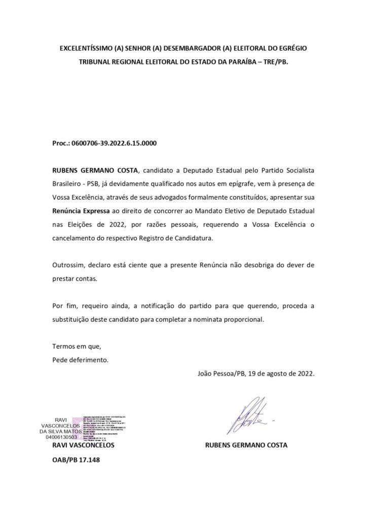 Buba Germano renuncia candidatura e é substituído por esposa na disputa