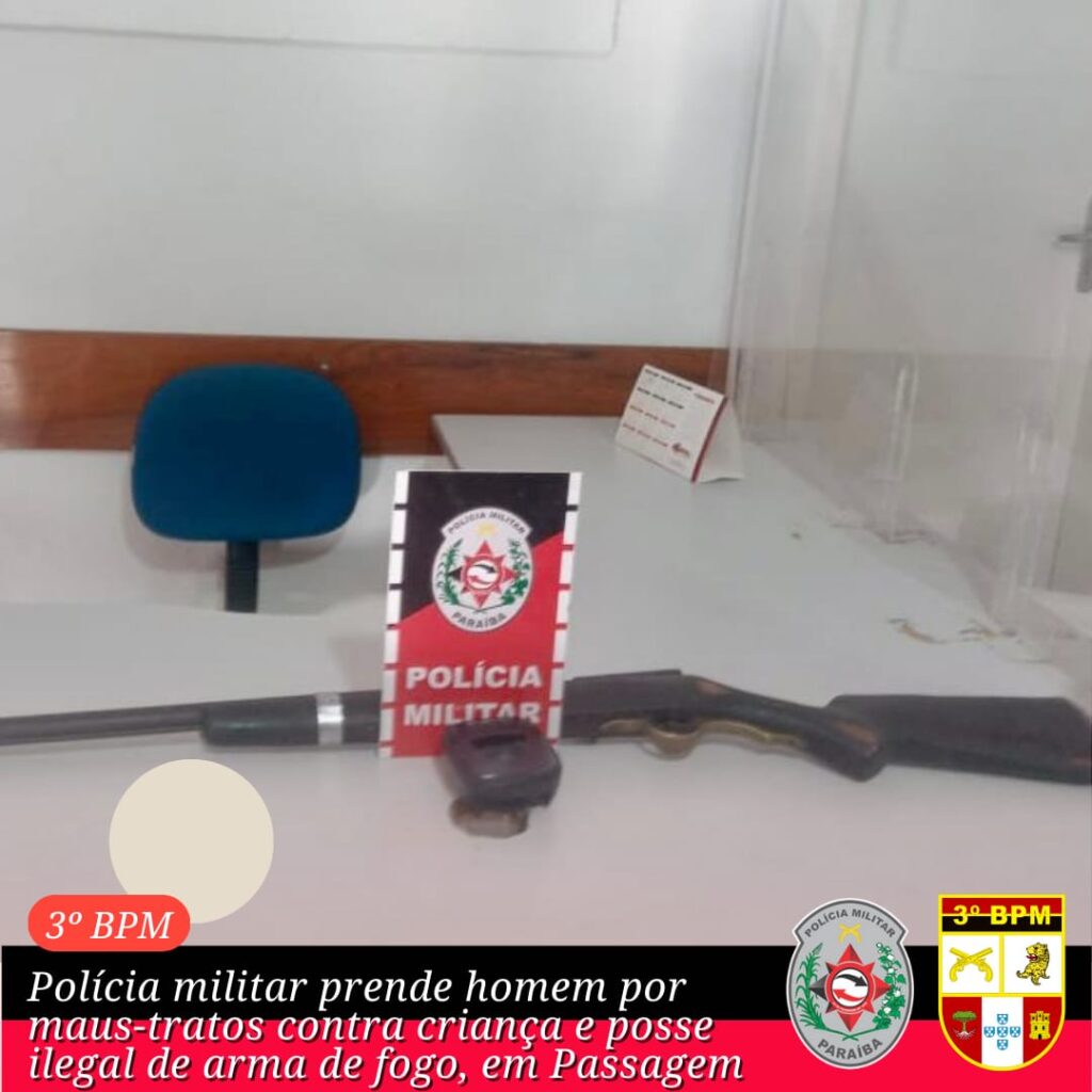 POLÍCIA MILITAR PRENDE HOMEM POR MAUS-TRATOS CONTRA CRIANÇA E POSSE ILEGAL DE ARMA DE FOGO, EM PASSAGEM