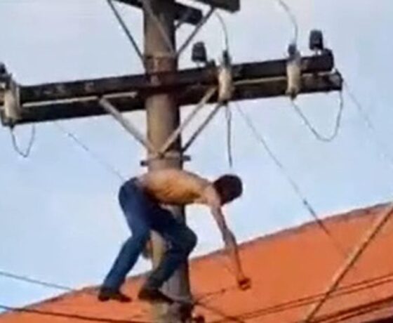 Homem alcoolizado sobe em poste de energia, se equilibra em fios, toma choque e morre; veja vídeo