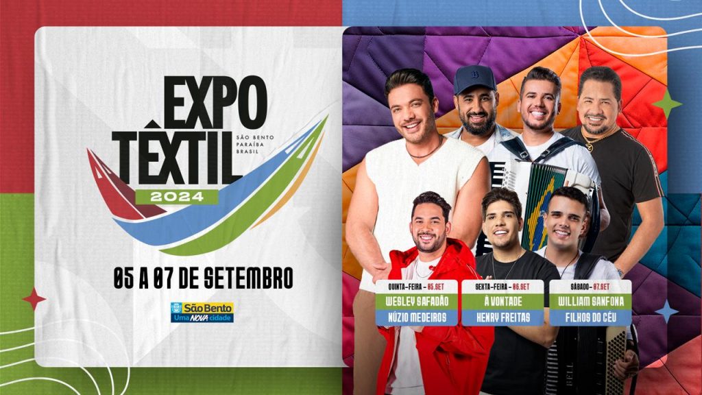 EXPOTÊXTIL 2024: Wesley Safadão, A Vontade e Henry Freitas são as principais atrações do evento que acontece em setembro