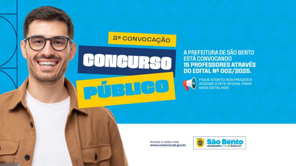Prefeitura de São Bento convoca mais 15 aprovados em Concurso Público para o cargo de professor