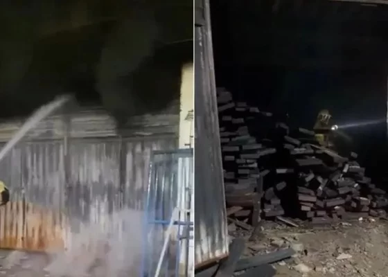 Incêndio atinge depósito de madeireira durante a madrugada em Itaporanga